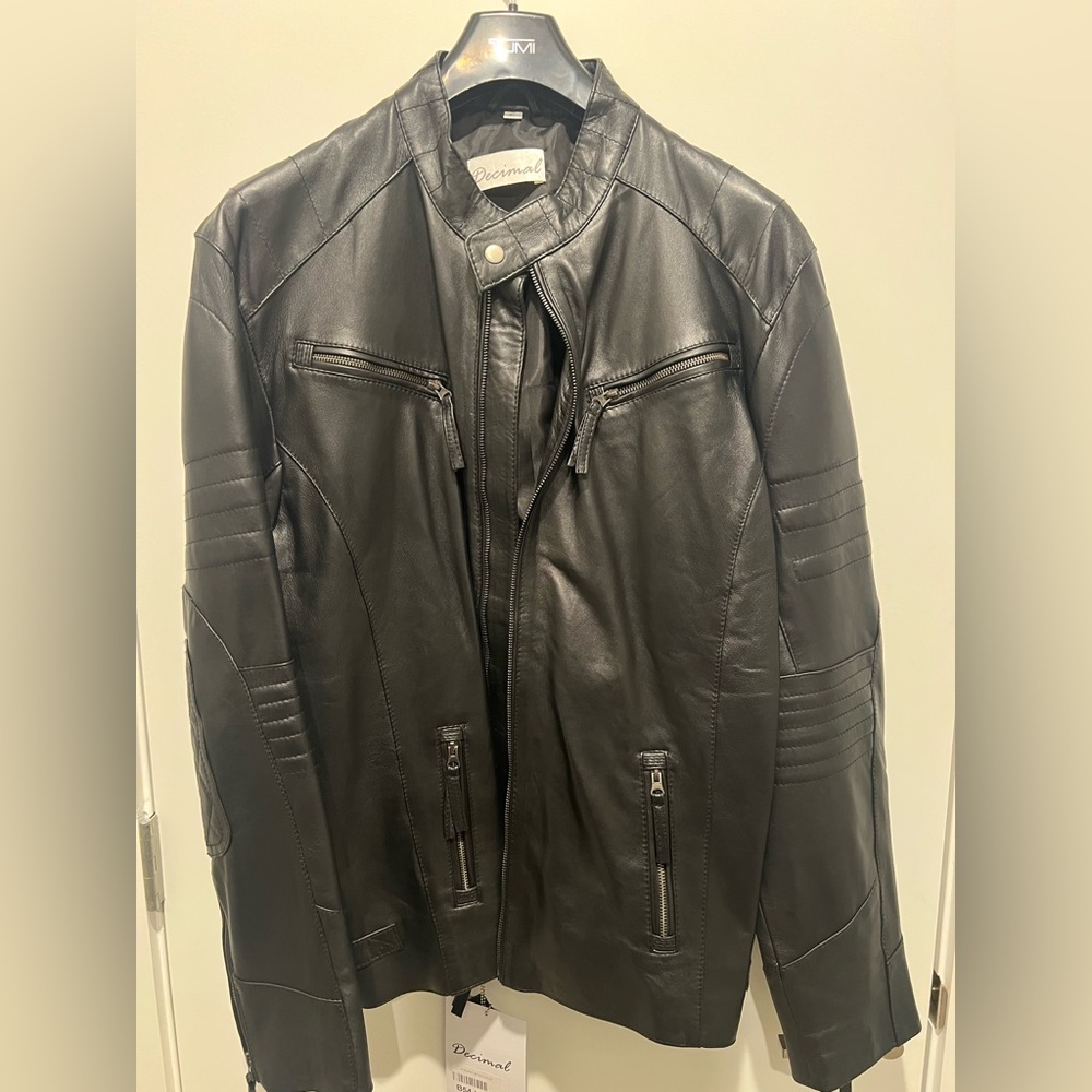 NWT - Decimal Men's Black Leather Biker Jacket